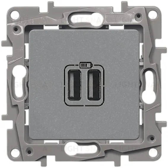Розетка USB двойная для зарядки 240В/5В 2400мА Legrand Etika алюминий 672494 672494