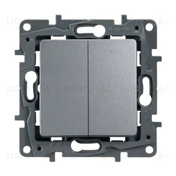 Выключатель двухклавишный на винтах Legran Etika 10A (алюминий) 672402 672402