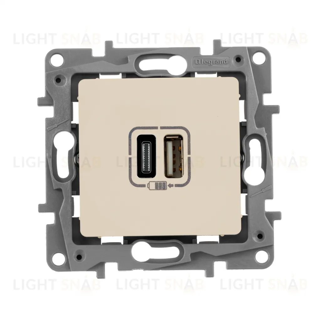 Розетка USB двойная для зарядки 3.0А тип-А+C 5V/3000мА Legrand Etika слоновая кость 672336 672336