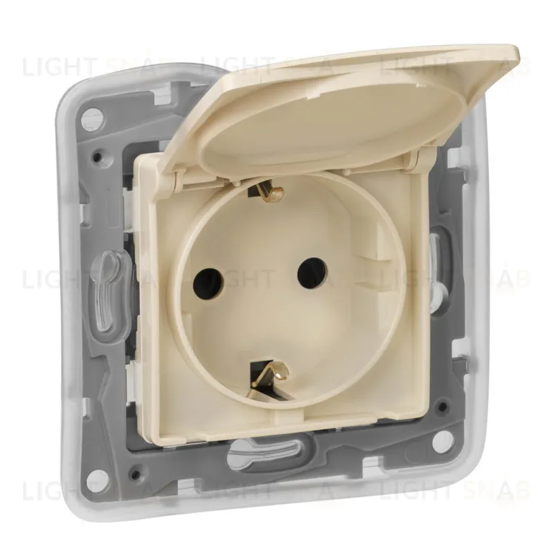 Розетка Legrand Etika с заземлением IP44 с крышкой, безвинтовые зажимы (слоновая кость) 672332 672332