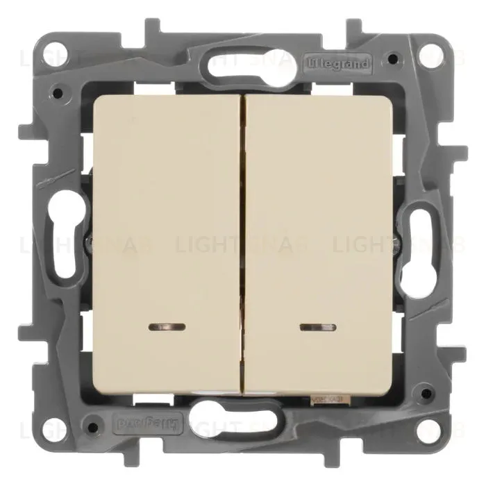 Выключатель-переключатель двухклавишный с подсветкой Legran Etika 10A (слоновая кость) 672316 672316