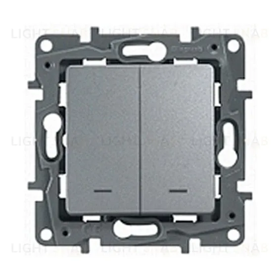 Выключатель двухклавишный с подсветкой на винтах Legran Etika 10A (алюминий) 672404 672404