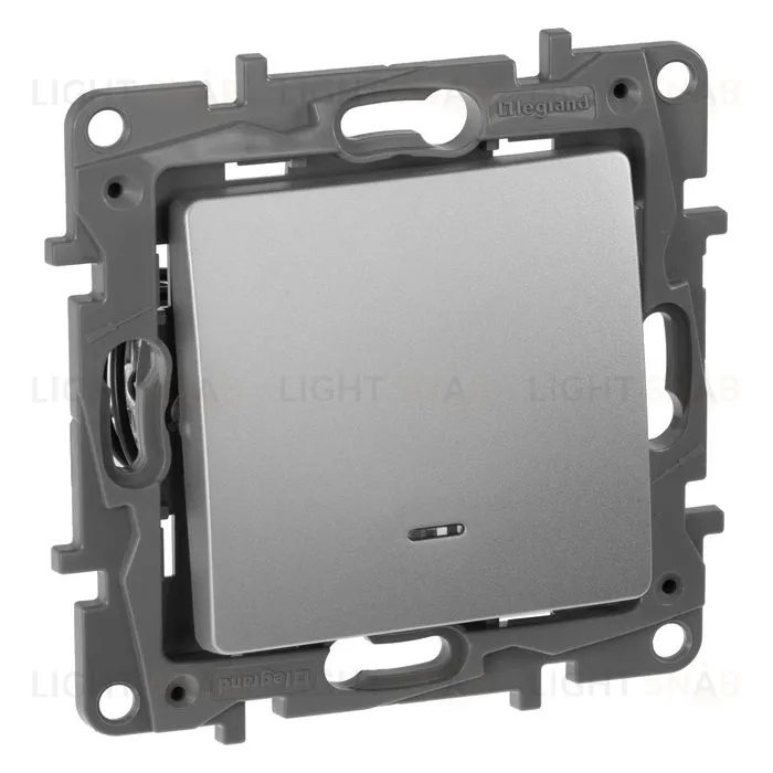 Выключатель-переключатель с подсветкой Legran Etika 10A (алюминий) 672415 672415