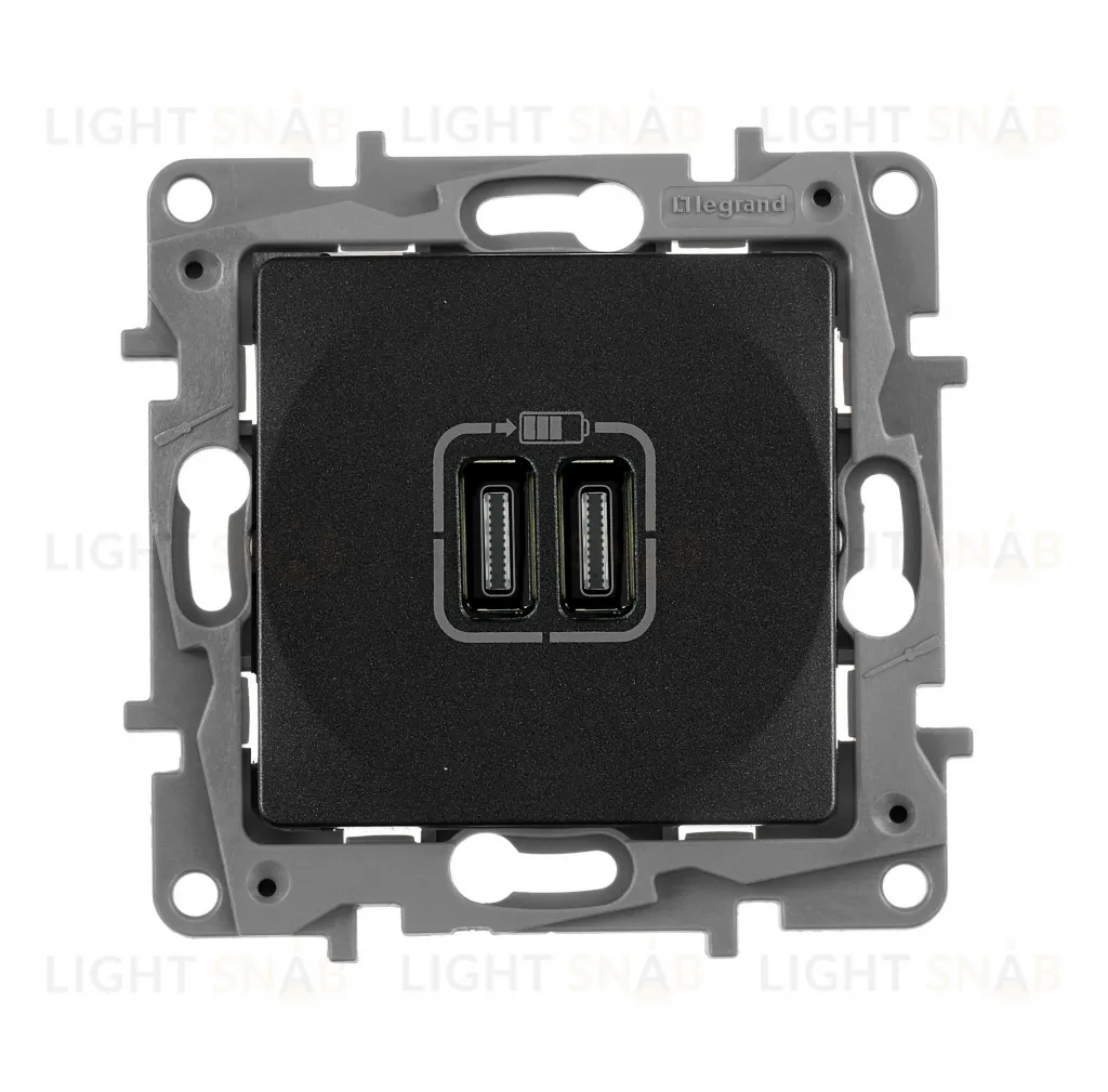 Розетка USB двойная для зарядки 3.0А тип-C+C 5V/3000мА Legrand Etika антрацит 672635 672635