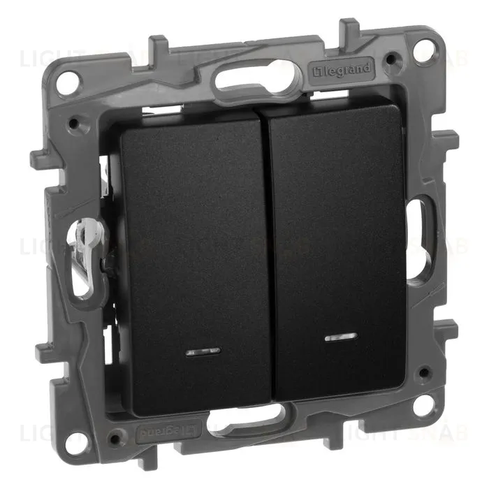 Выключатель-переключатель двухклавишный с подсветкой на зажимах Legran Etika Plus 10A (антрацит) 672616 672616