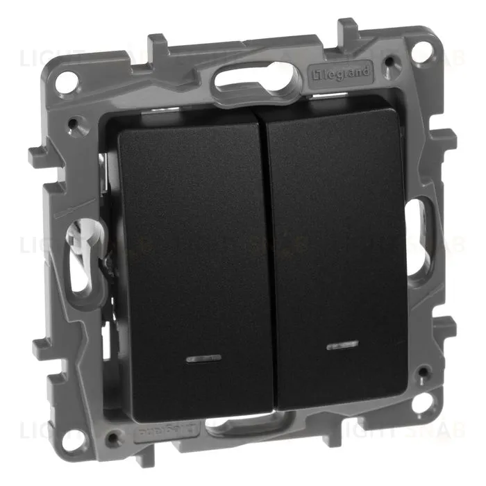 Выключатель двухклавишный с подсветкой на винтах Legran Etika 10A (антрацит) 672604 672604