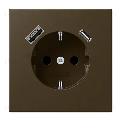 Розетка с заземлением + USB тип A+C, Jung 16А/250В античная латунь ME1520-15CAAT ME1520-15CAAT