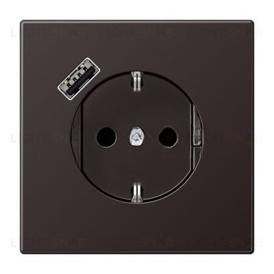 Розетка с заземлением + USB тип A, Jung 16А/250В алюминий темный AL1520-18AD AL1520-18AD
