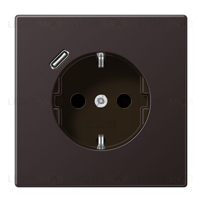 Розетка с заземлением + USB тип C, Jung 16А/250В алюминий темный AL1520-18CD AL1520-18CD