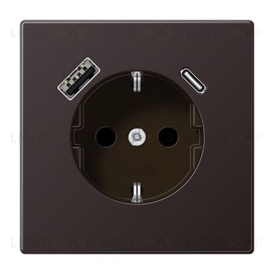 Розетка с заземлением + USB тип A+C, Jung 16А/250В алюминий темный AL1520-15CAD AL1520-15CAD