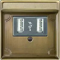 Розетка USB двойная для зарядки Merten, античная латунь MTN4366-0100+MTN297843 MTN4366-0100 + MTN297843