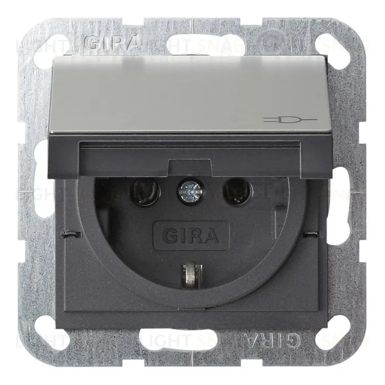 Розетка с заземлением с откидной крышкой Gira 16А/250В, сталь 4454600 4454600