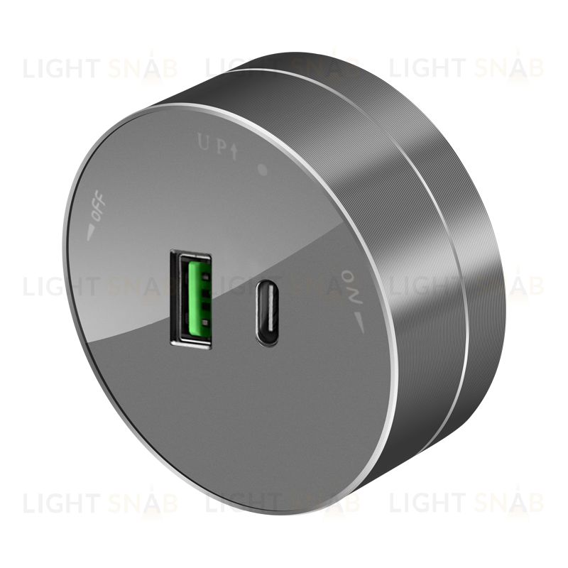 Розетка 2хUSB (тип А+С) Systeme Electric MuitiTrack 18Вт, 5В/3А, графит MTK13003G MTK13003G