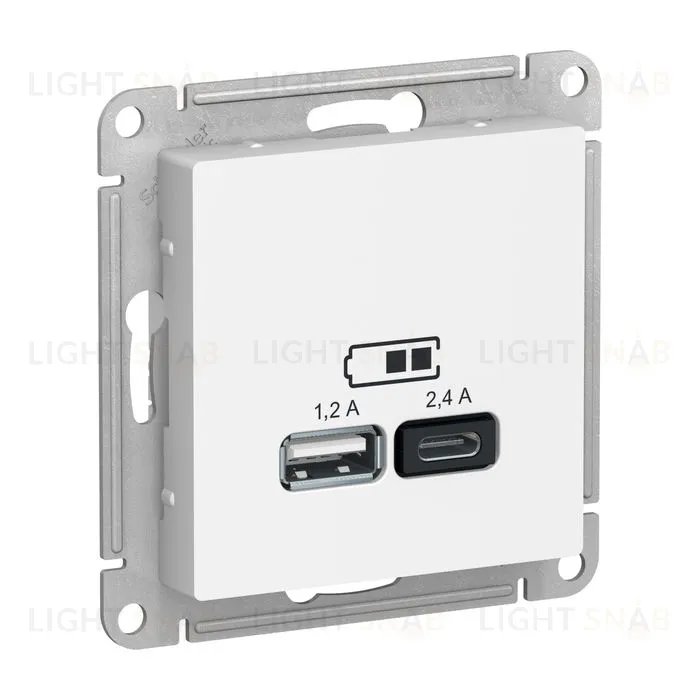 Розетка двойная USB тип A+С, 5В/2,4А, 2х5В/1,2А, System Electric ArtGallery 16А, белый GAL000108+ATN000139 GAL000108 + ATN000139