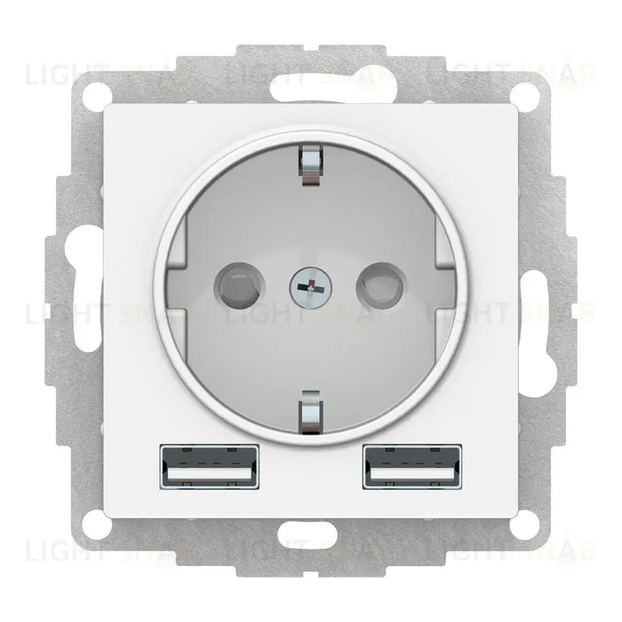 Розетка с заземлением и с 2 USB A+A, 2х5В/1,2А, System Electric ArtGallery 16А, белый GAL000108+ATN000130 GAL000108 + ATN000130