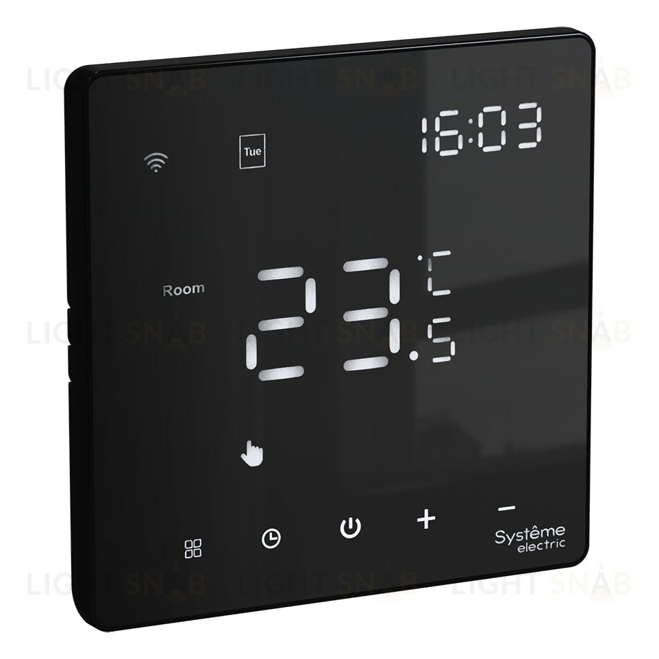Термостат программируемый с Wi-Fi для электрического теплого пола Systeme Electric ArtGallery, в сборе 16А, черный, GAL001038 GAL001038