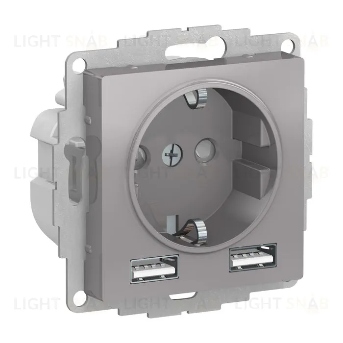 Розетка с заземлением и с 2 USB A+A, 2х5В/1,2А, System Electric ArtGallery 16А, алюминий GAL000308+ATN000330 GAL000308 + ATN000330