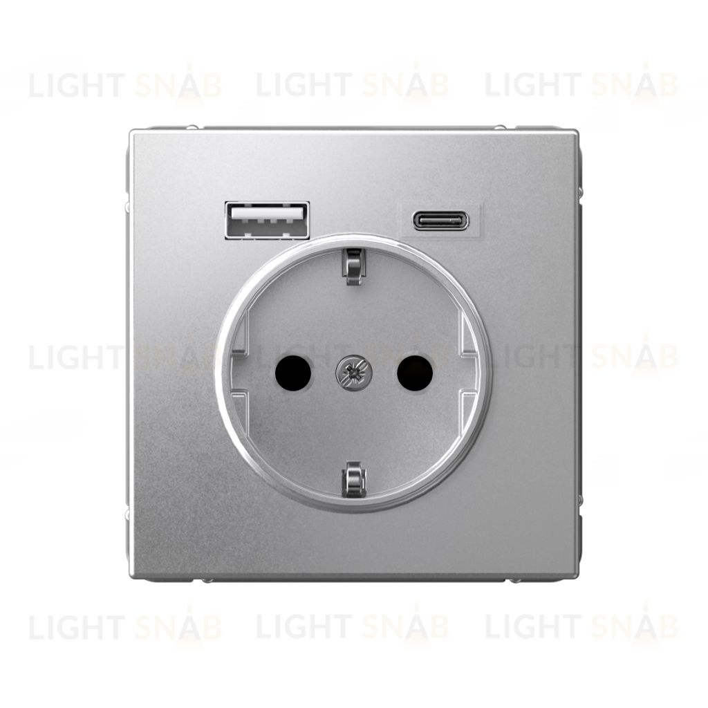 Розетка с заземлением 16А+2USB A+С, (5В/2,4А/3 А, 2х5В/1,5А) System Electric ArtGallery, алюминий GAL000332 GAL000332