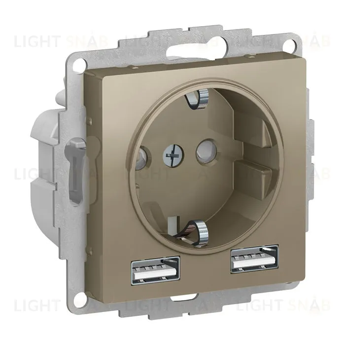 Розетка с заземлением и с 2 USB A+A, 2х5В/1,2А, System Electric ArtGallery 16А, шампань GAL000508+ATN000530 GAL000508 + ATN000530