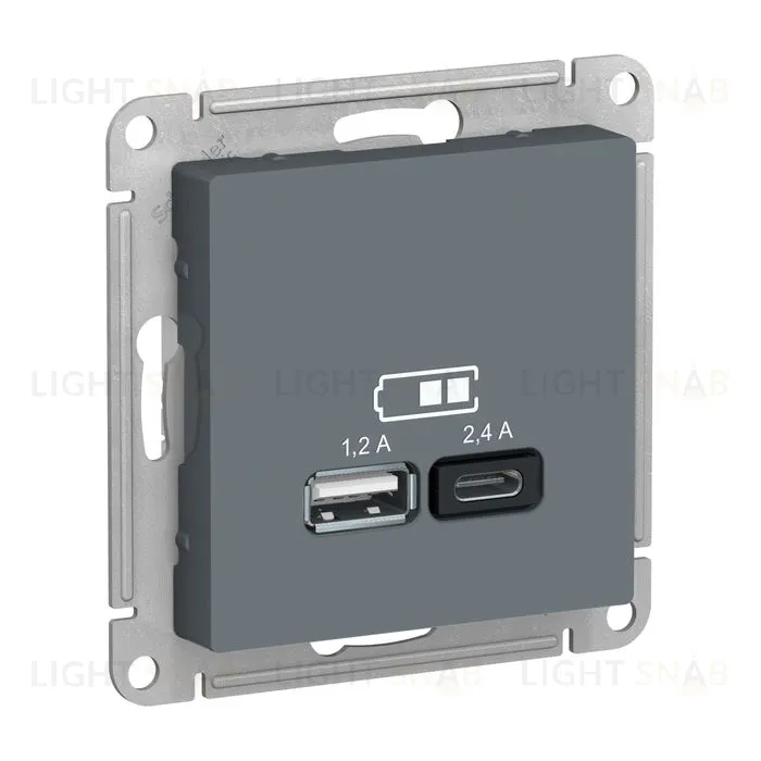 Розетка двойная USB тип A+С, 5В/2,4А, 2х5В/1,2А, System Electric ArtGallery 16А, грифель GAL000708+ATN000739 GAL000708 + ATN000739