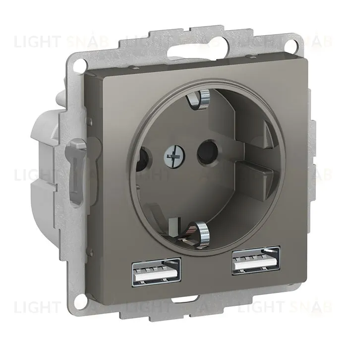Розетка с заземлением и с 2 USB A+A, 2х5В/1,2А, System Electric ArtGallery 16А, сталь GAL000908+ATN000930 GAL000908 + ATN000930