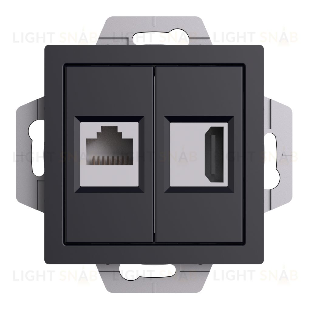 Розетка HDMI + интернет розетка 5 кат., System Electric ArtGallery, карбон GAL001008+ATN001082 GAL001008 + ATN001082