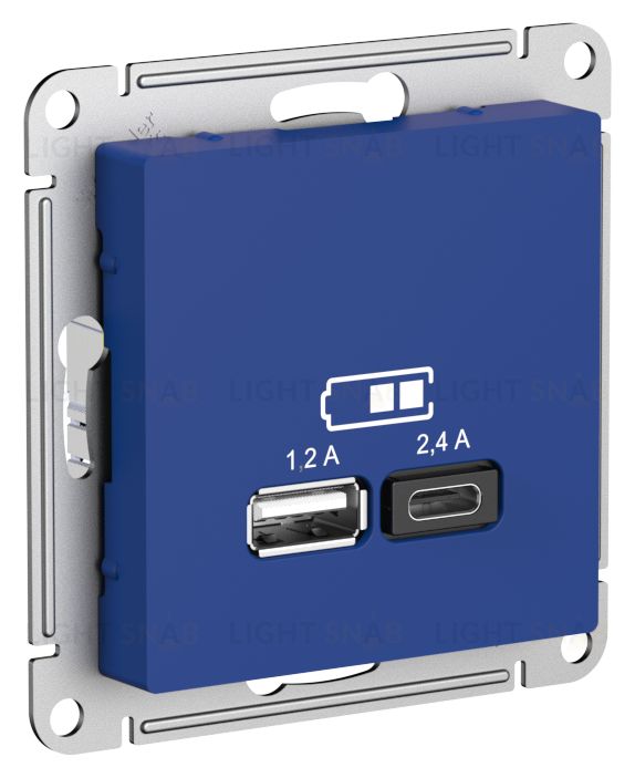 Розетка двойная USB тип A+С, 5В/2,4А, 2х5В/1,2А, System Electric ArtGallery 16А, аквамарин GAL001108+ATN001139 GAL001108 + ATN001139