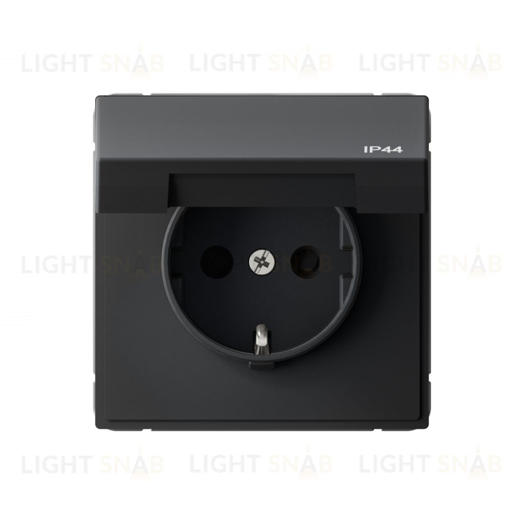 Розетка с заземлением со шторками и крышкой System Electric ArtGallery 16А IP44, карбон GAL441046 GAL441046