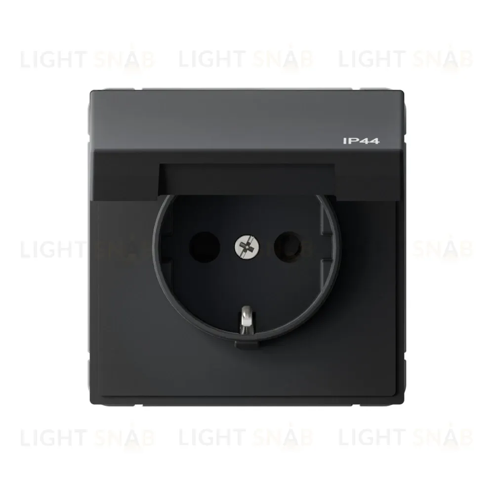 Розетка с заземлением, быстрозажимные клем., со шторками и крышкой System Electric ArtGallery 16А IP44, карбон GAL441046S GAL441046S