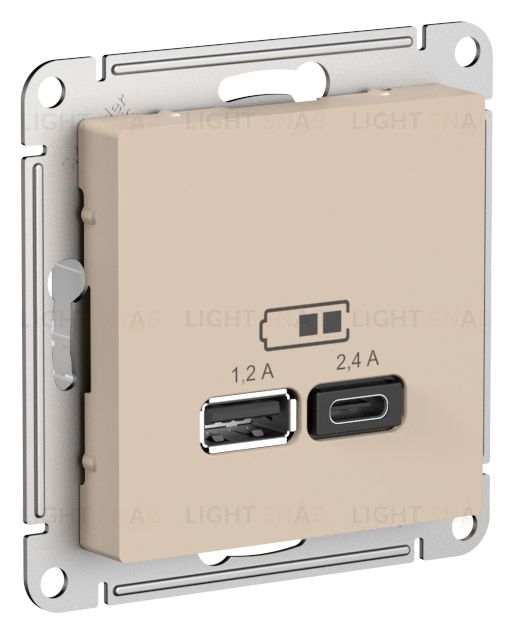 Розетка двойная USB тип A+С, 5В/2,4А, 2х5В/1,2А, System Electric ArtGallery 16А, песочный GAL001208+ATN001239 GAL001208 + ATN001239