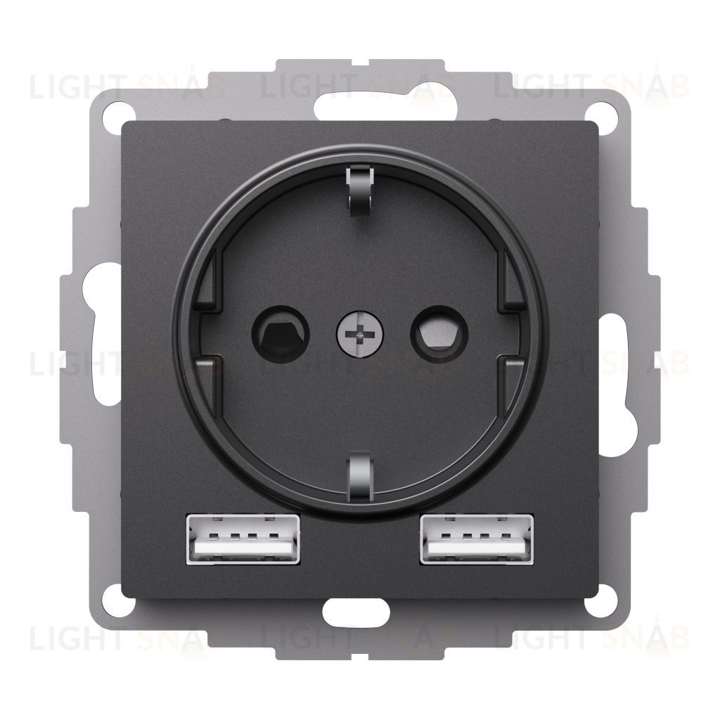 Розетка с заземлением и с 2 USB A+A, 2х5В/1,2А, System Electric ArtGallery 16А, базальт GAL001408+ATN001430 GAL001408 + ATN001430