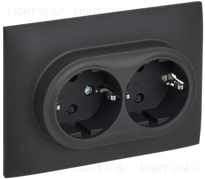 Розетка двойная с заземлением со шторками в сборе с рамкой IEK Skandy графит SK-R24-16-K53-F SK-R24-16-K53-F