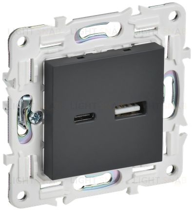 Розетка USB двойная A+C 18Вт IEK Skandy графит SK-U22-018-K53 SK-U22-018-K53