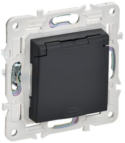 Розетка с заземлением со шторками и крышкой IP44 IEK Skandy графит SK-R16-16-44-K53 SK-R16-16-44-K53
