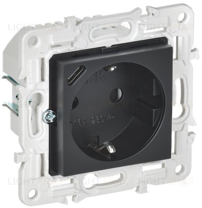 Розетка с заземлением с защитными шторками 16А с USB C 18Вт 16А IEK Skandy черный SK-R14-16-U14-018-K02 SK-R14-16-U14-018-K02