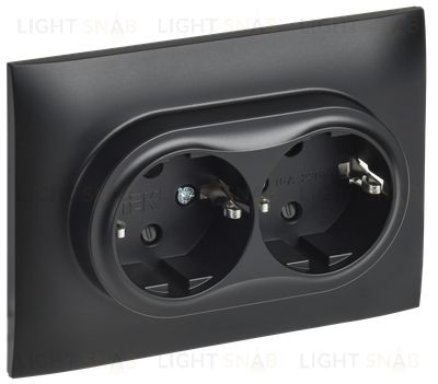 Розетка двойная с заземлением со шторками в сборе с рамкой 16А IEK Skandy черный SK-R24-16-K02-F SK-R24-16-K02-F