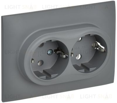 Розетка двойная с заземлением в сборе с рамкой 16А IEK Skandy серый SK-R21-16-K03-F SK-R21-16-K03-F