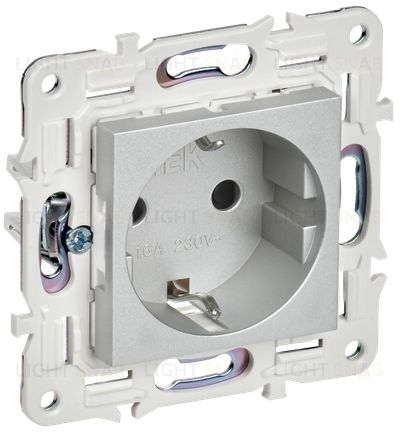 Розетка с заземлением с защитными шторками 16А безвинтовое крепление IEK Skandy серебряный SK-R14-16-1-K23 SK-R14-16-1-K23