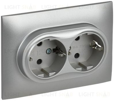 Розетка двойная с заземлением со шторками в сборе с рамкой 16А IEK Skandy серебряный SK-R24-16-K23-F SK-R24-16-K23-F