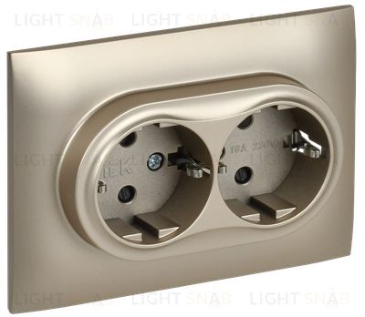 Розетка двойная с заземлением со шторками в сборе с рамкой 16А IEK Skandy шампань SK-R24-16-K37-F SK-R24-16-K37-F