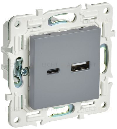 Розетка USB двойная A+C 18Вт IEK Skandy серый SK-U22-018-K03 SK-U22-018-K03