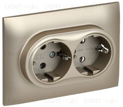 Розетка двойная с заземлением в сборе с рамкой 16А IEK Skandy шампань SK-R21-16-K37-F SK-R21-16-K37-F