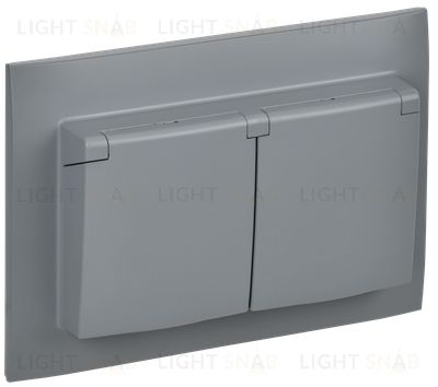 Розетка двойная с заземлением со шторками и крышкой в сборе с рамкой IP44 16А IEK Skandy серый SK-R26-16-44-K03-F SK-R26-16-44-K03-F