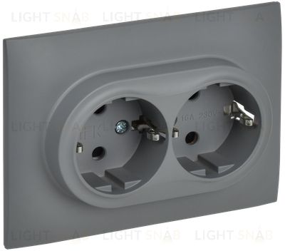 Розетка двойная с заземлением со шторками в сборе с рамкой 16А IEK Skandy серый SK-R24-16-K03-F SK-R24-16-K03-F