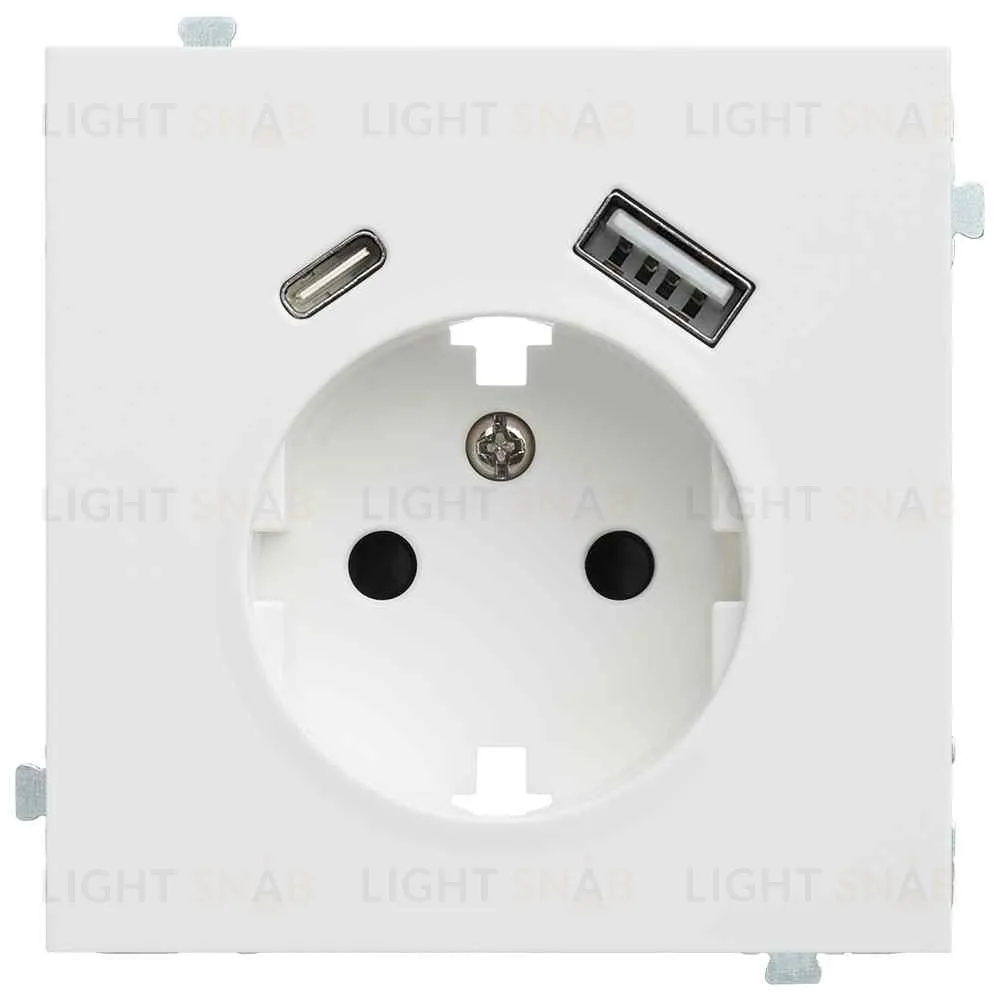 Розетка с заземлением и USB (A+C 5В-2,4А) Rikett 16A/250В, винтовой зажим, белый матовый 32137+35637 MW 32137 + 35637 MW