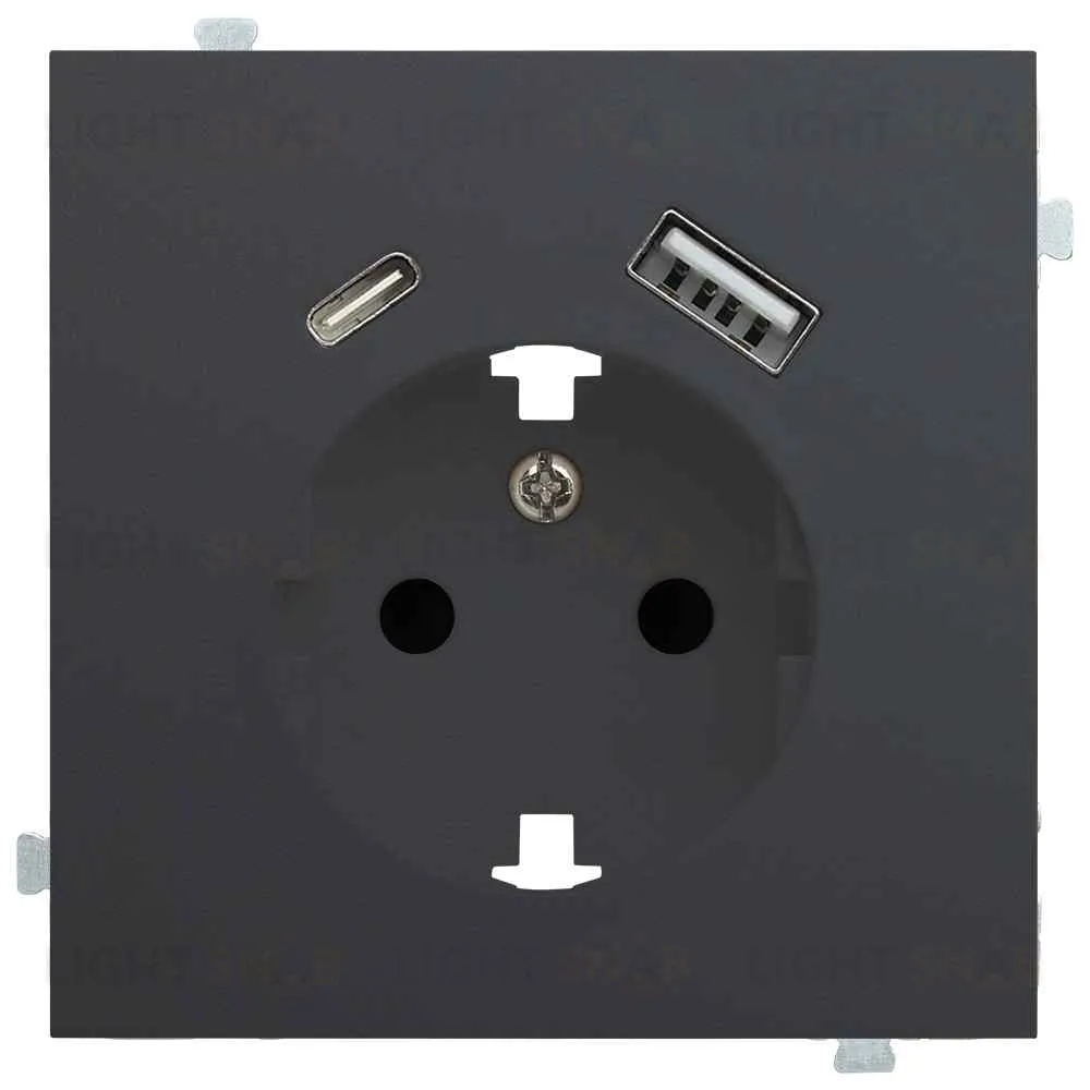 Розетка с заземлением и USB (A+C 5В-2,4А) Rikett 16A/250В, винтовой зажим, черный матовый 32137+35637 MB 32137 + 35637 MB