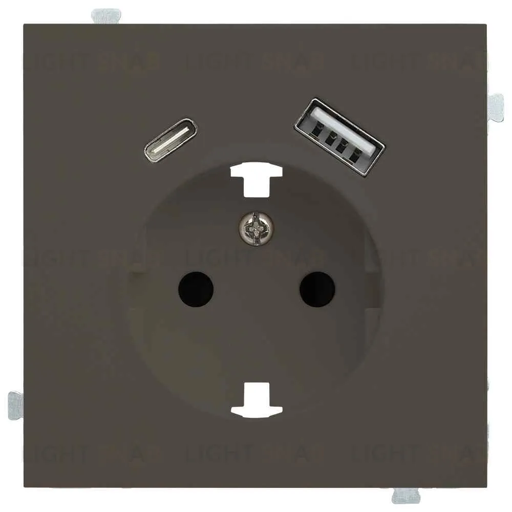 Розетка с заземлением и USB (A+C 5В-2,4А) Rikett 16A/250В, винтовой зажим, каппучино 32137+35637 CP 32137 + 35637 CP