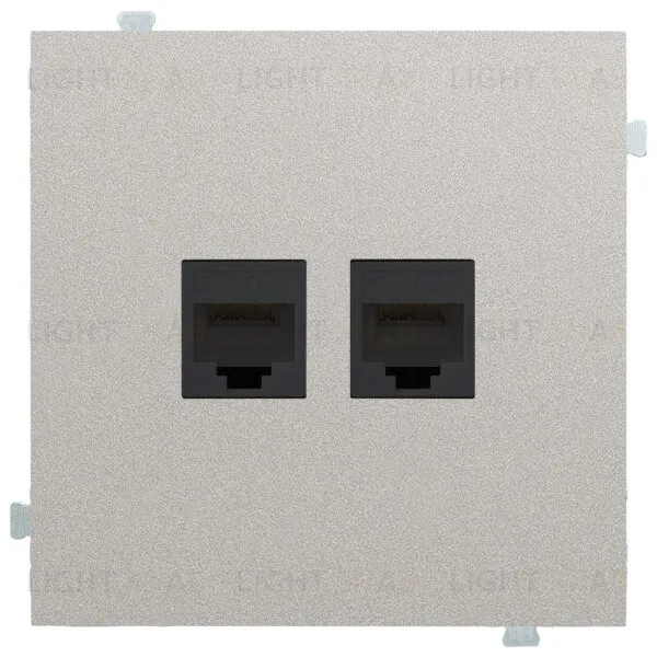 Розетка компьютерная двойная Rikett 6 кат, RJ 45, UTP, платина 32971+147401 BK+147401 BK+35442 PL 32971 + 147401 BK + 35442 PL