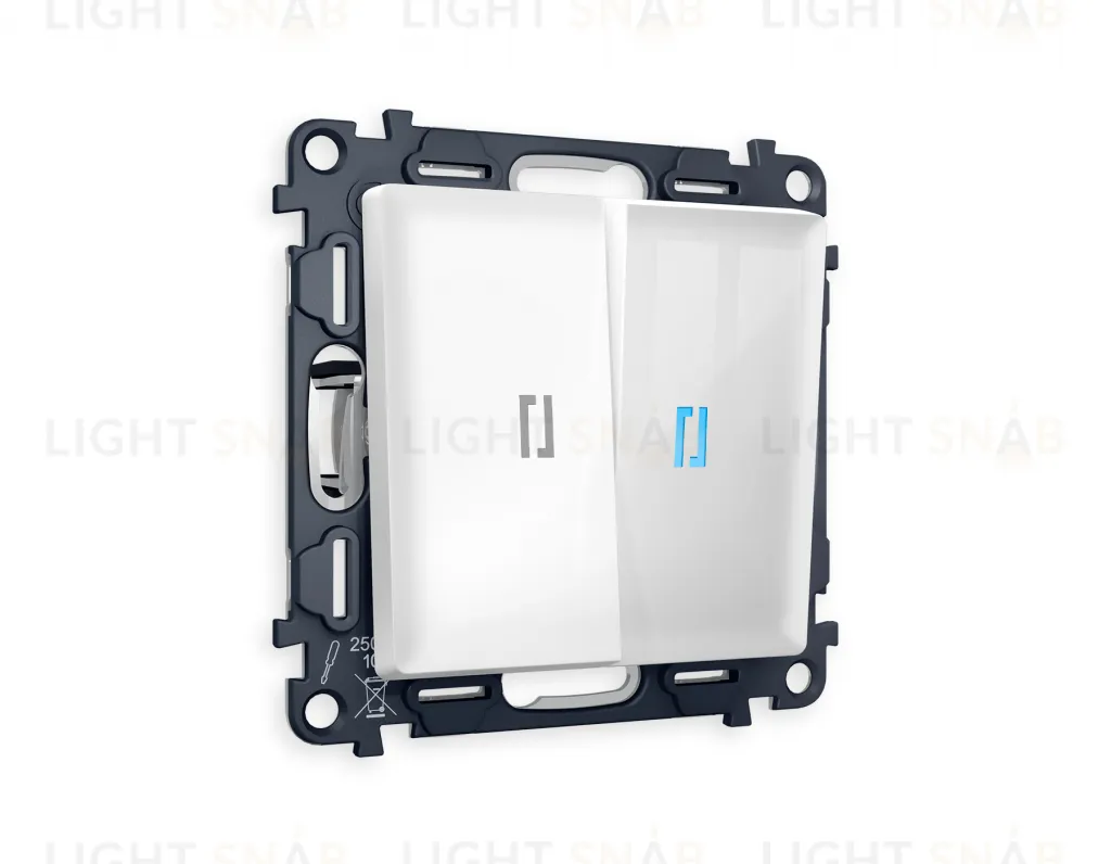 Выключатель двухклавишный проходной с подсветкой (голубой свет) Ambrella Volt Alfa 10A/250В белый глянец VM120+G29B+G29B+AP1040 VM120 + G29B + AP1040