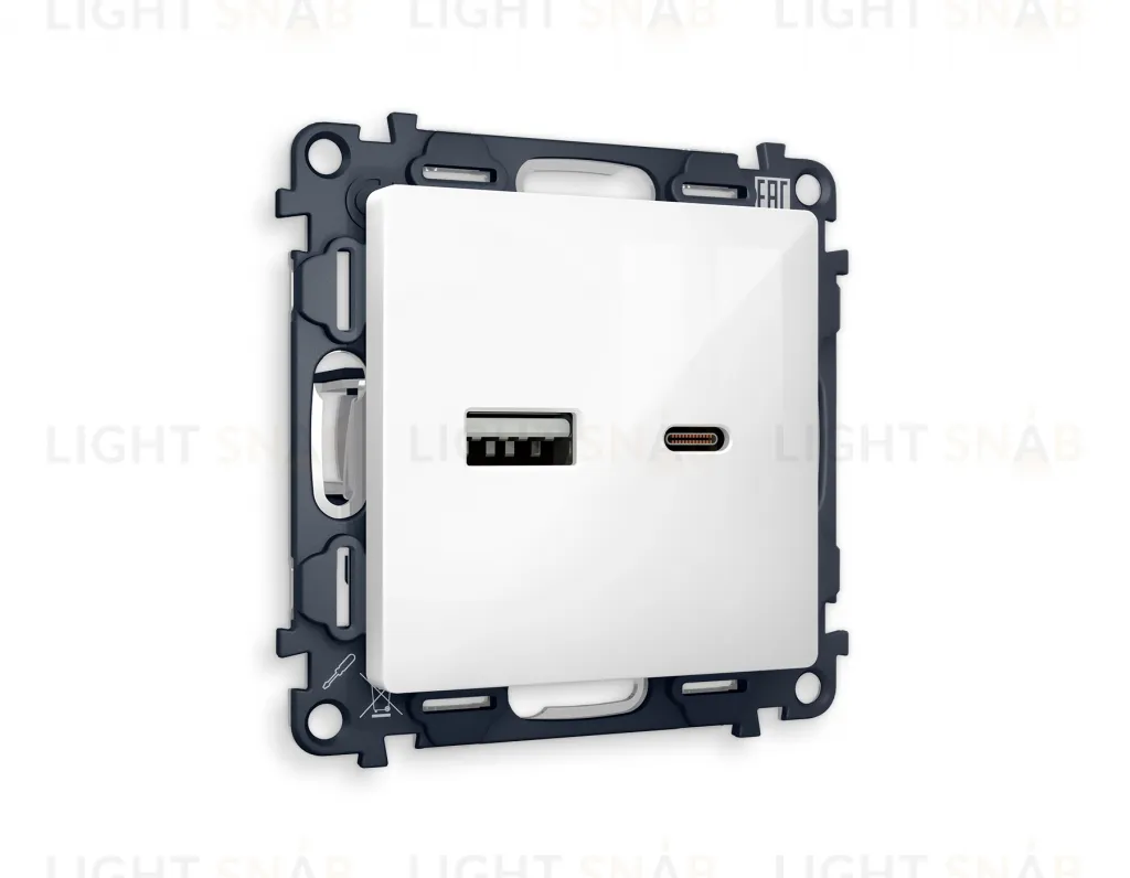 Розетка USB двойная для зарядки тип А+С 3000мА Ambrella Volt Alfa белый глянец VM177+AP1110 VM177 + AP1110